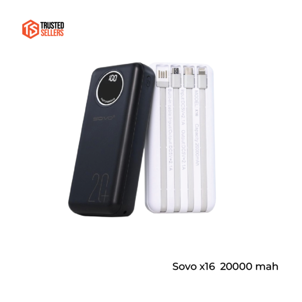 SOVO X16 20000 MAH Power Bank With Built In Cables